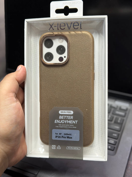 X-Level Skin Feel Leather Case Gold 16 Pro Max
