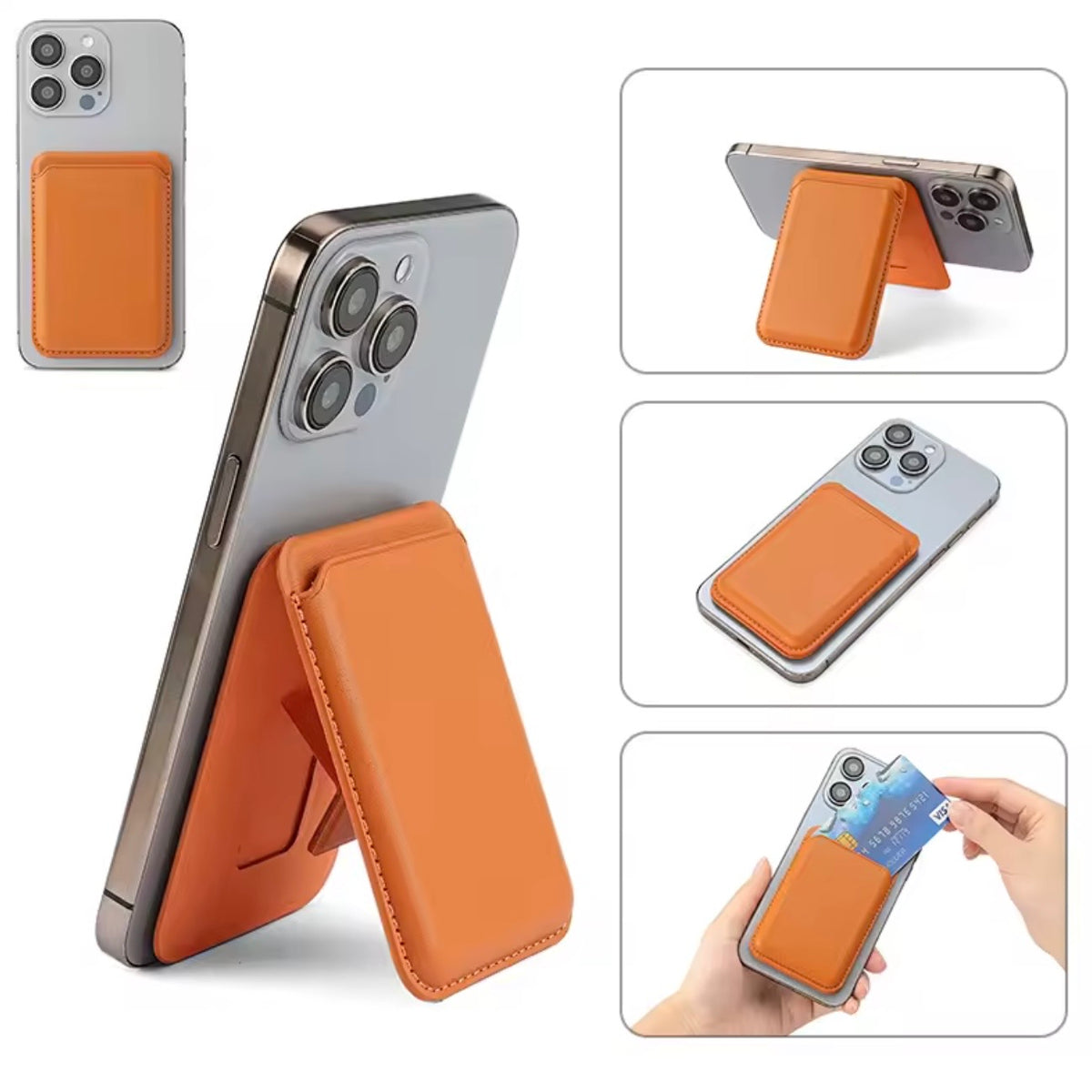 MagSafe Leather Wallet with Kickstand - Magnetic Card Holder Stand Slim Premium Wallet