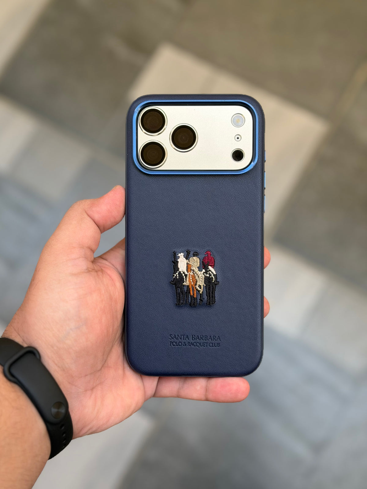 Premium Embroidered Polo Leather Justin Case with Fabric inside for iPhone