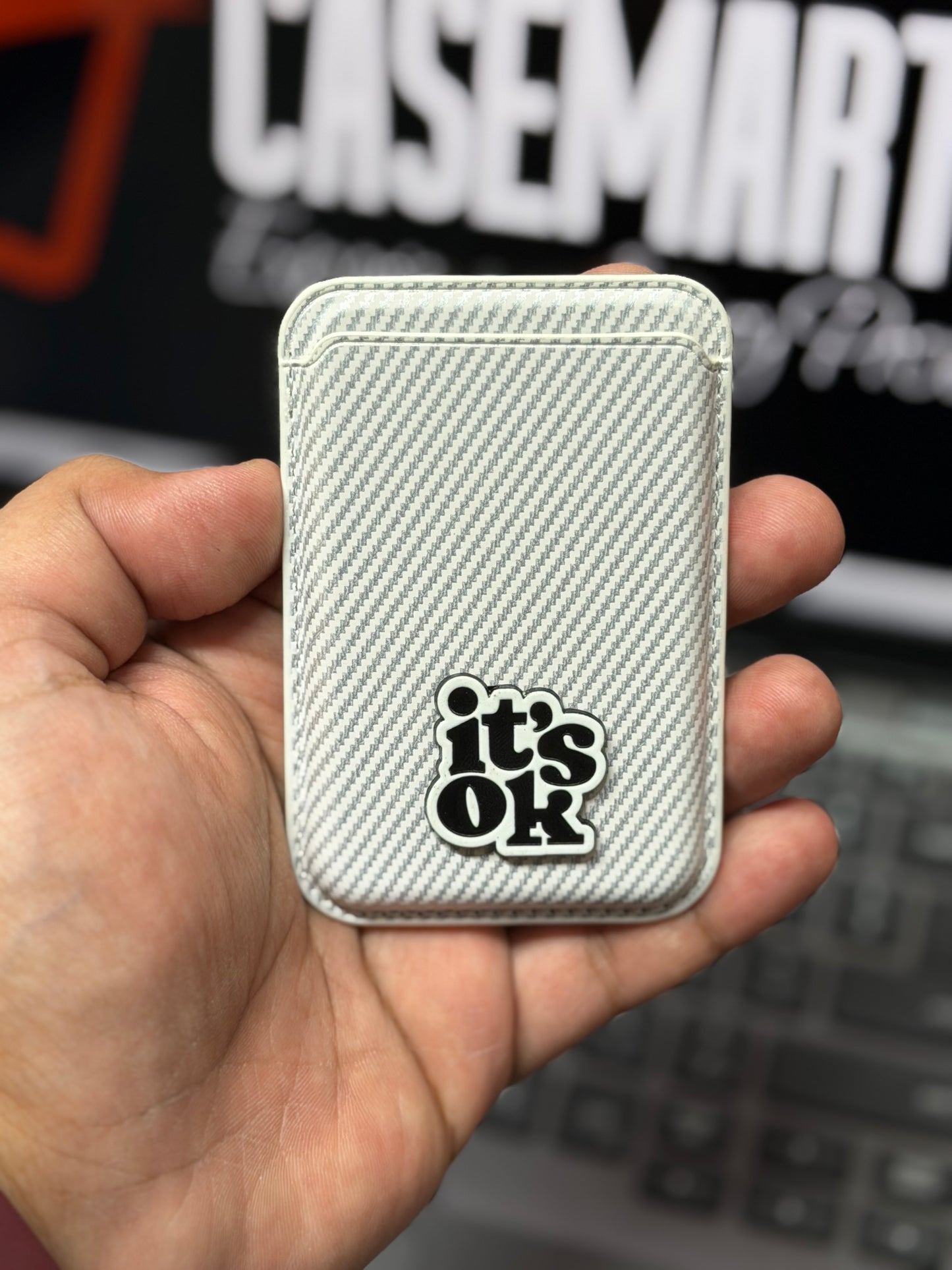 Brand 3D Metal Logo MagSafe Wallet - Slim Magnetic Card Holder Carbon + Leather