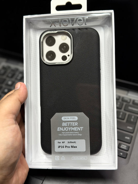 X-Level Skin Feel Leather Case Black 16 Pro Max