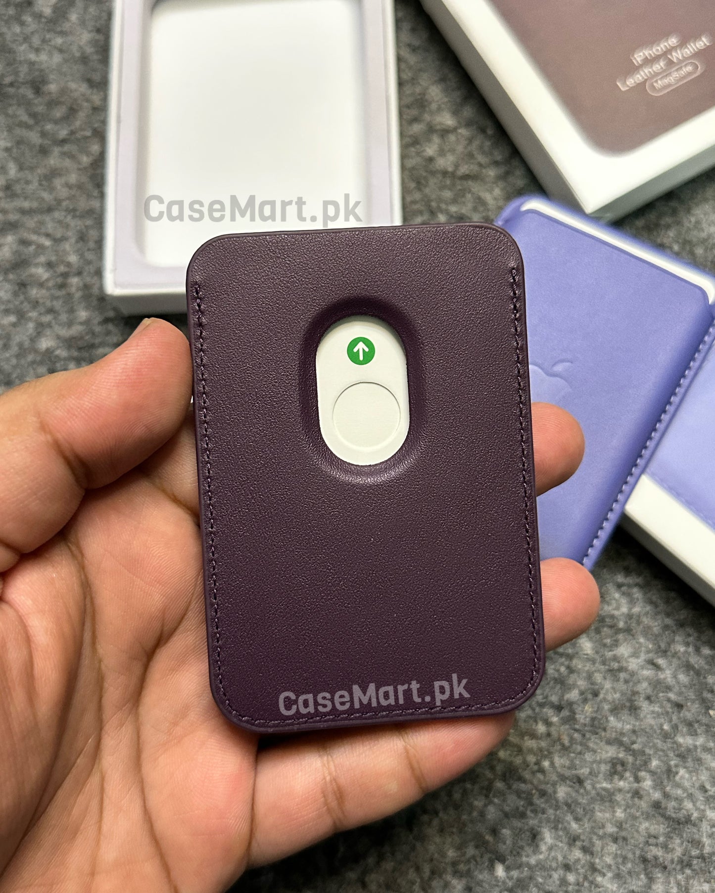 Apple MagSafe Leather Wallet with Pop-Up Notification in Deep Purple