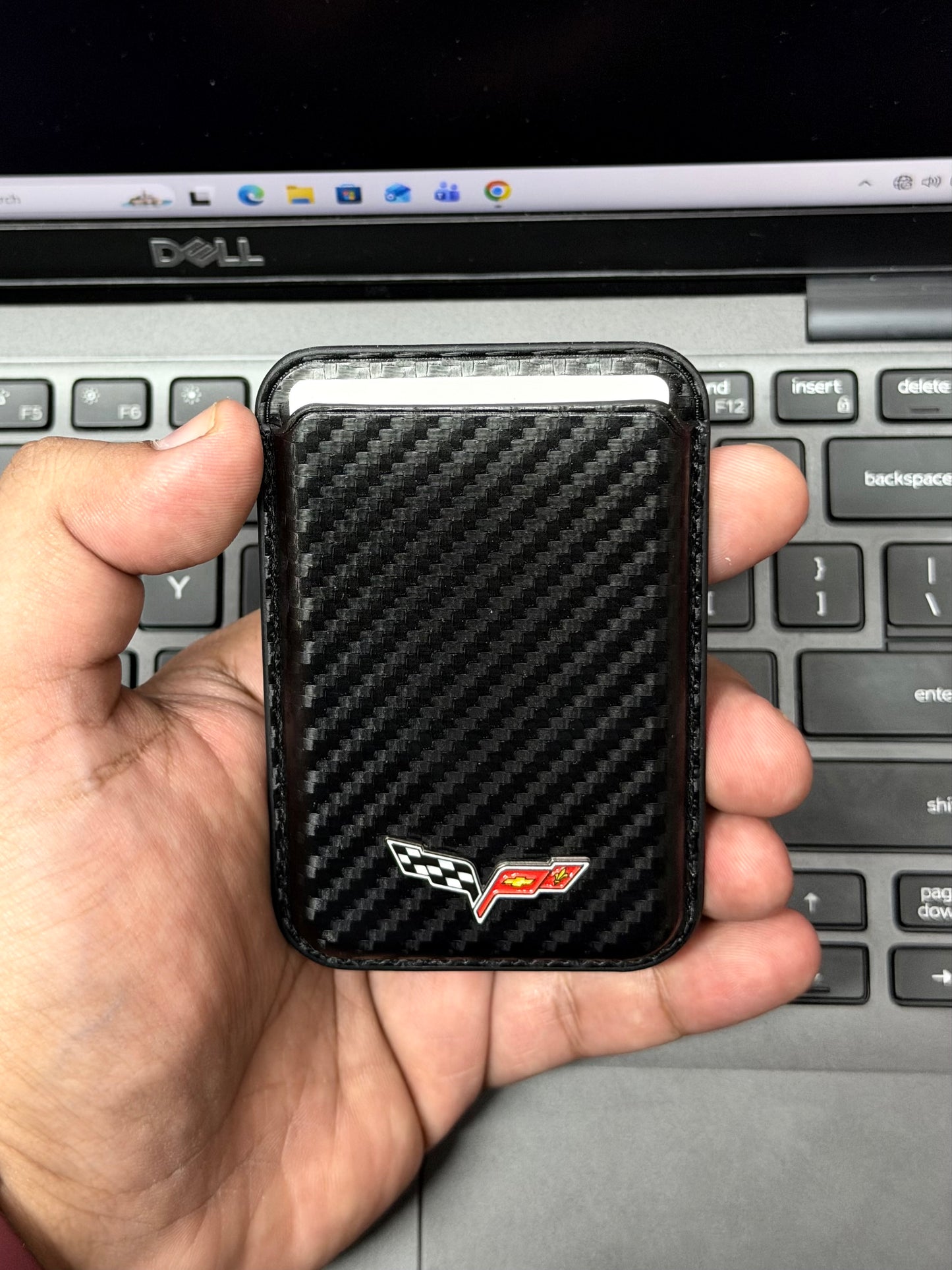 Brand 3D Metal Logo MagSafe Wallet - Slim Magnetic Card Holder Carbon + Leather