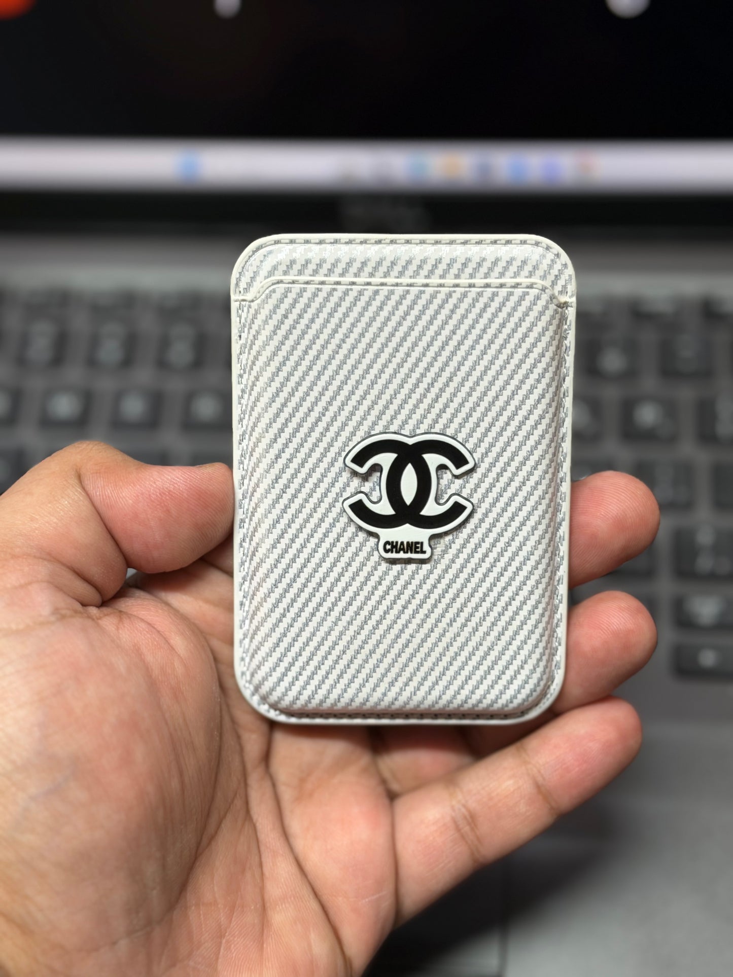 Brand 3D Metal Logo MagSafe Wallet - Slim Magnetic Card Holder Carbon + Leather