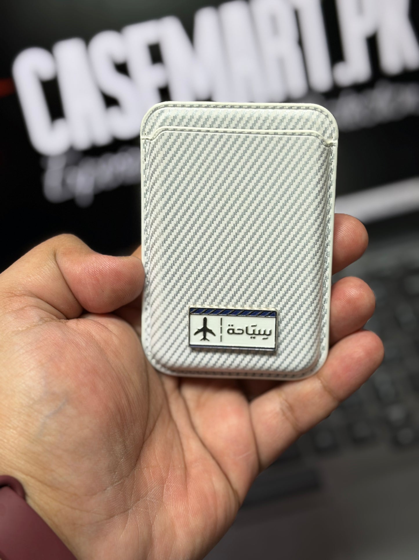 Brand 3D Metal Logo MagSafe Wallet - Slim Magnetic Card Holder Carbon + Leather