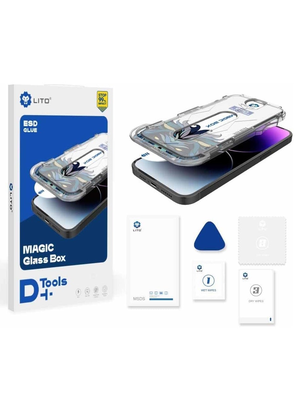 LITO Magic Glass Screen Protector Box With Applying Kit - Clear, Privacy & Matte for Apple iPhone | D+ Tools Series