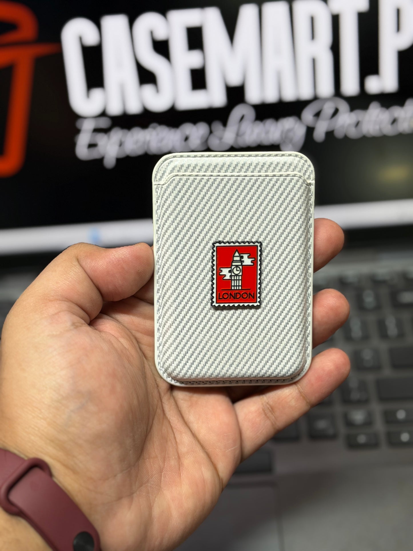 Brand 3D Metal Logo MagSafe Wallet - Slim Magnetic Card Holder Carbon + Leather