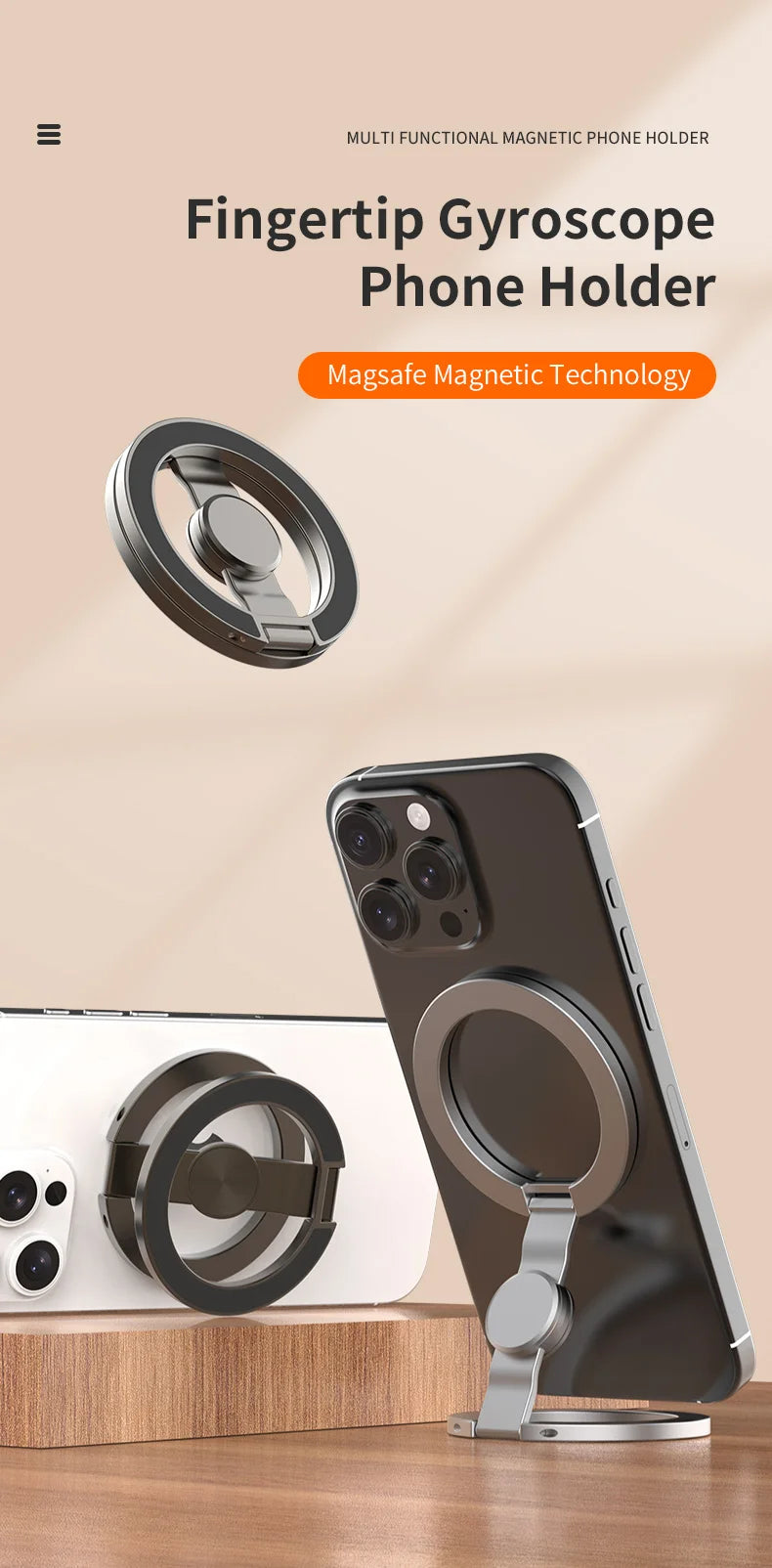 Zinc Alloy MagSafe Fidget Spinner & Phone Grip + 360 Tripod Stand