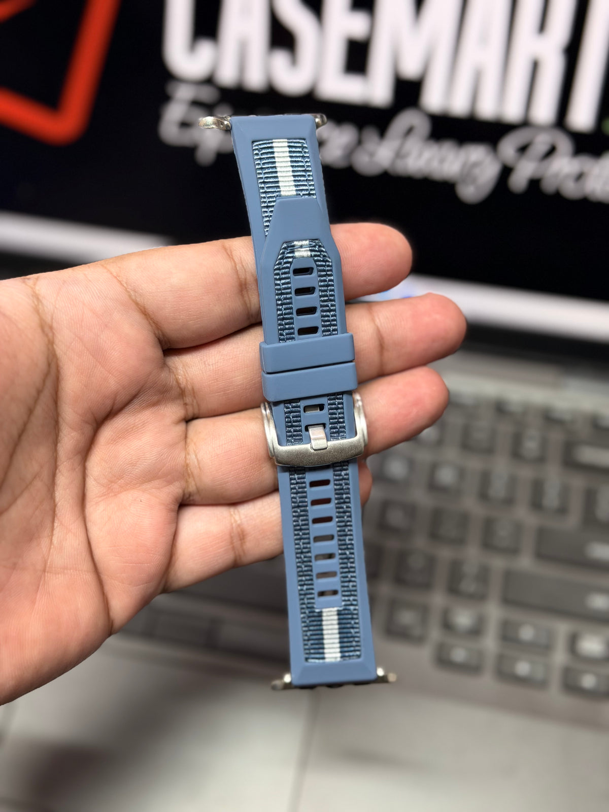 Vero Silicone + Denim Strap For Apple Watch - iWatch Loop Band Sizes Available 42/44/45/46/49 MM