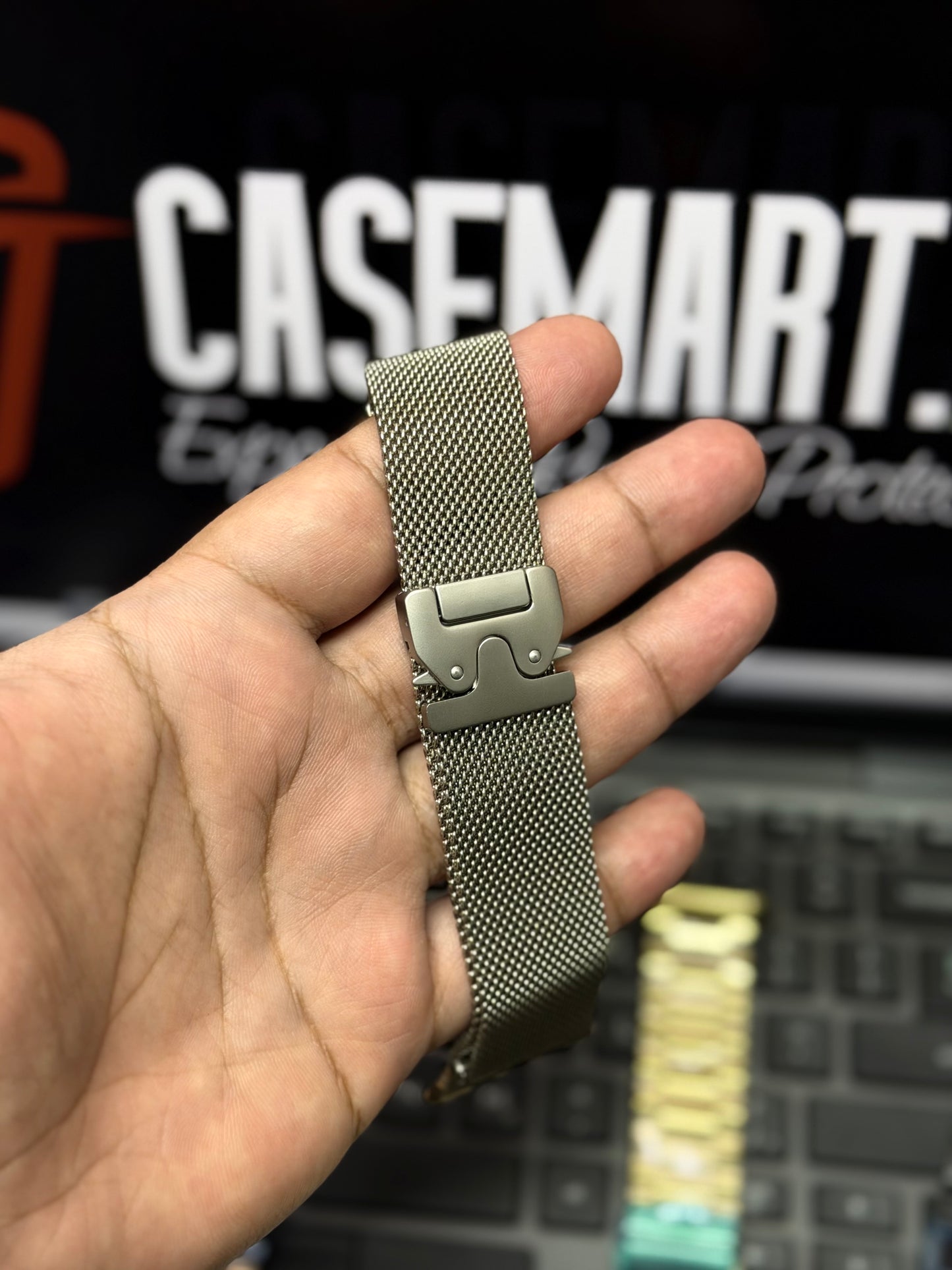 Titanium Milanese Mesh Loop Dual Release Buckle Band For Apple Watch From 42 to 49 mm