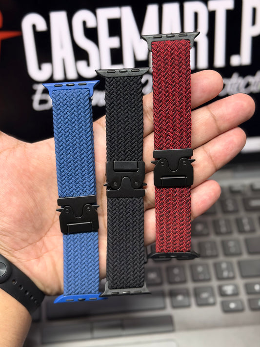 Stretchy Woven Nylon Braided Loop With Master Lock for Apple Watch Series 11/10/9/8/7/6/SE
