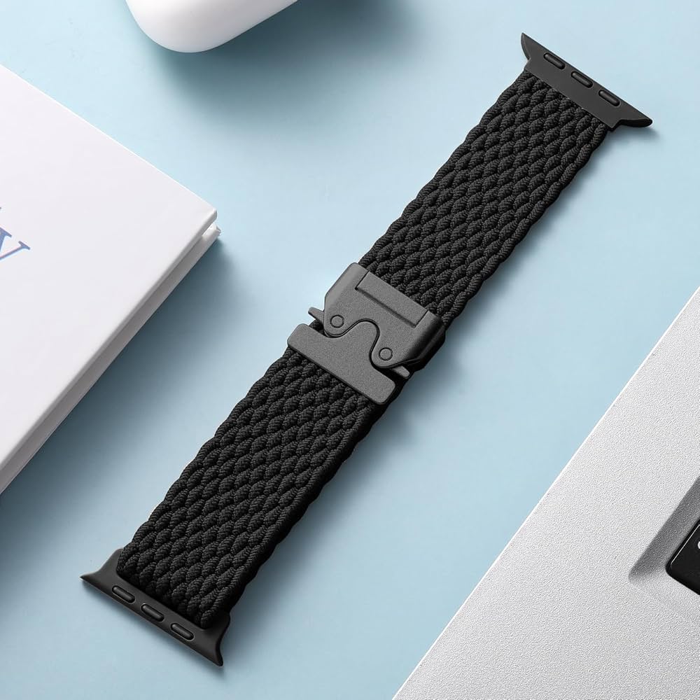 Stretchy Woven Nylon Braided Loop With Master Lock for Apple Watch Series 11/10/9/8/7/6/SE