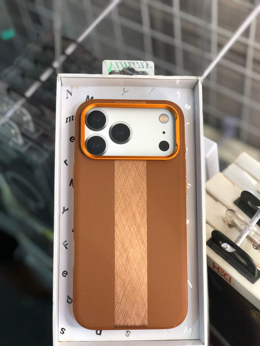 Vegan Leather Case Orange and Black  iPhone 17 pro max