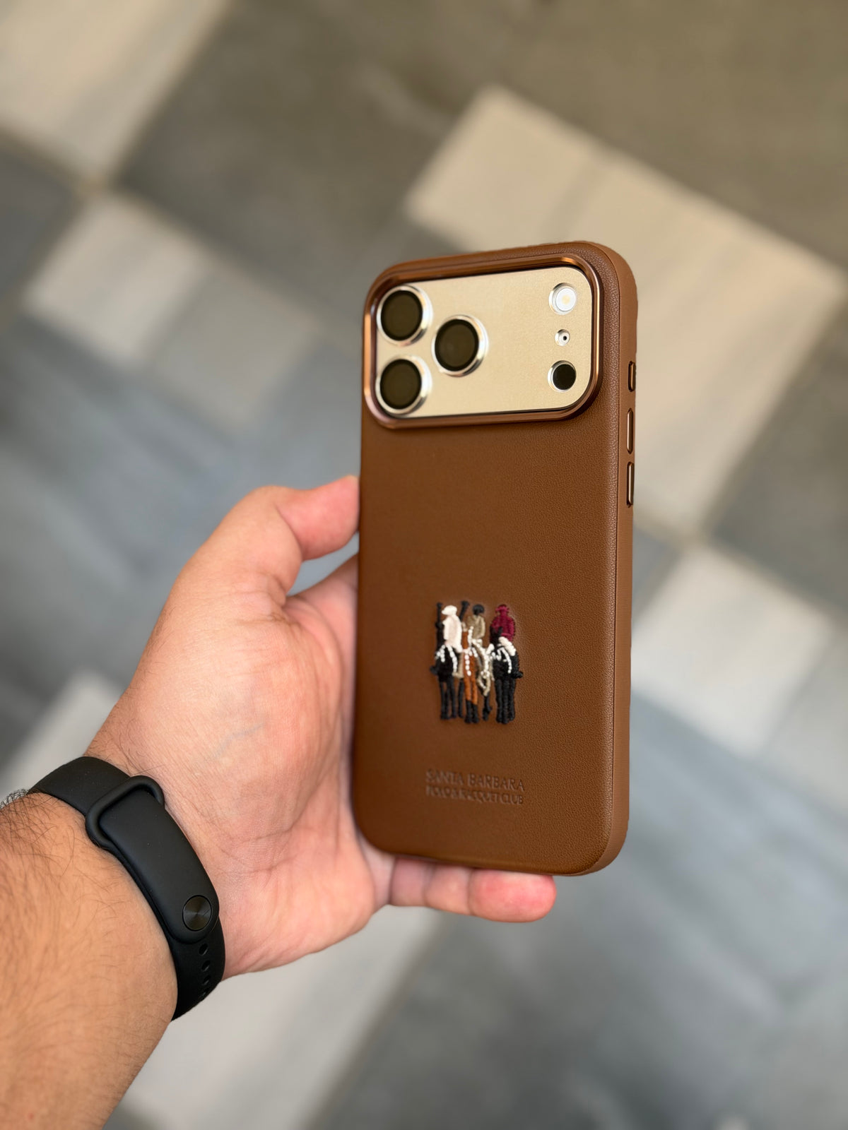 Premium Embroidered Polo Leather Justin Case with Fabric inside for iPhone