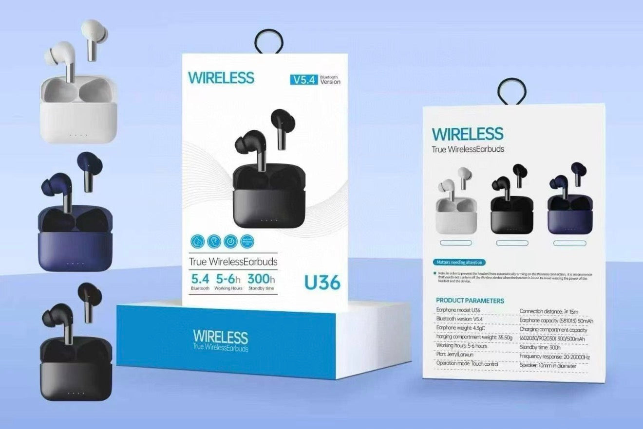 U36PRO Wireless Earbuds with Bluetooth 5.4 | ENC Noise Reduction | 32H Playtime | Deep Bass | Touch Controls | Gaming Mode | Type-C Fast Charging