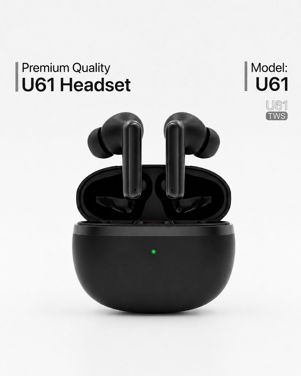 U61 TWS Wireless Earbuds - Premium Quality Bluetooth Headset with Charging Case - Deep Bass Gaming Earphones