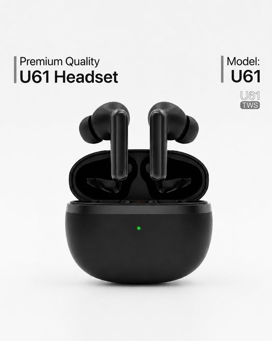 U61 TWS Wireless Earbuds - Premium Quality Bluetooth Headset with Charging Case - Deep Bass Gaming Earphones