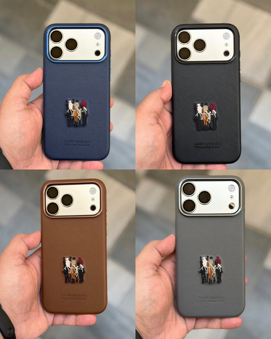Premium Embroidered Polo Leather Justin Case with Fabric inside for iPhone