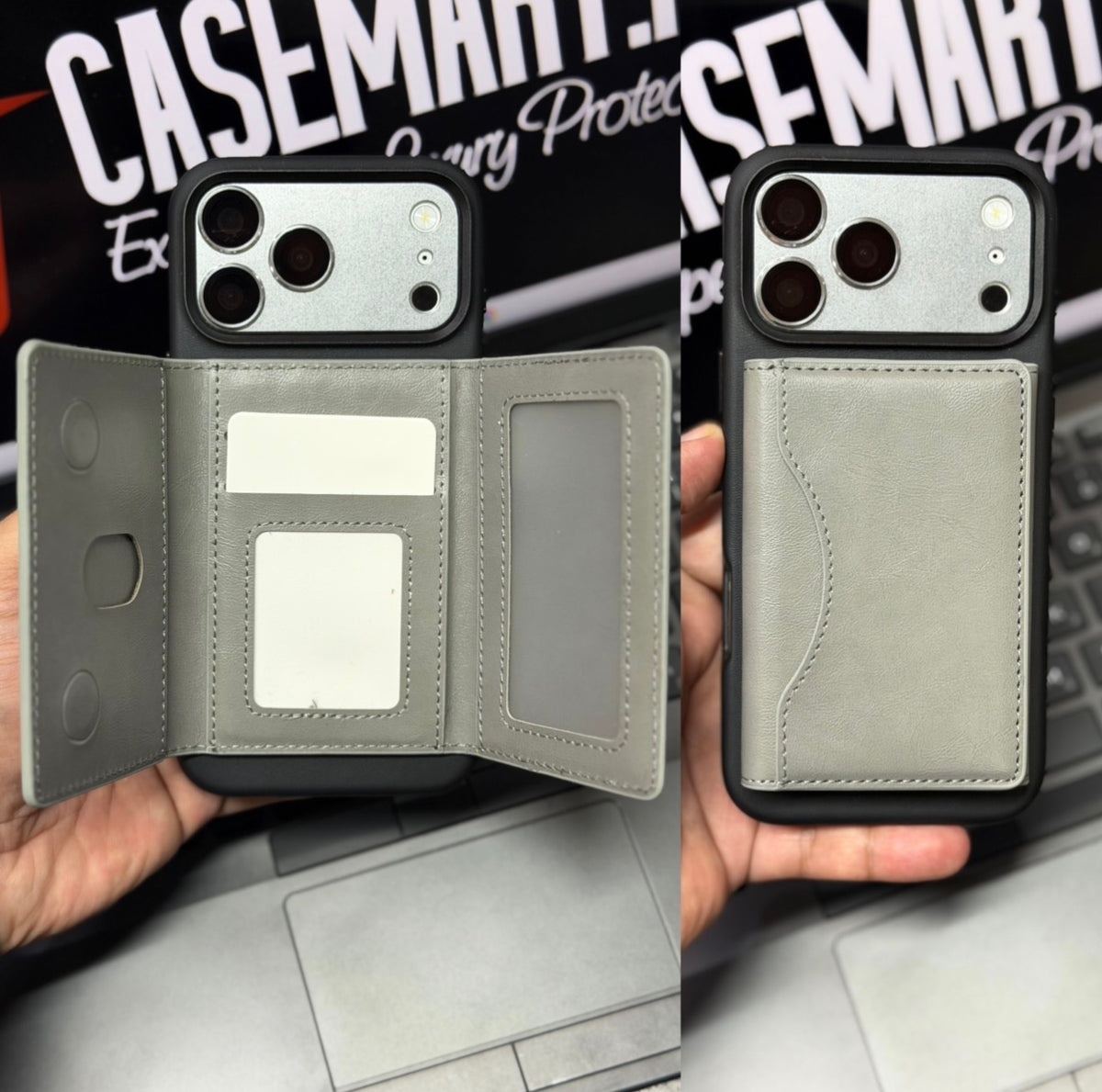 Slim Tri-Fold MagSafe Leather Wallet With Stand
