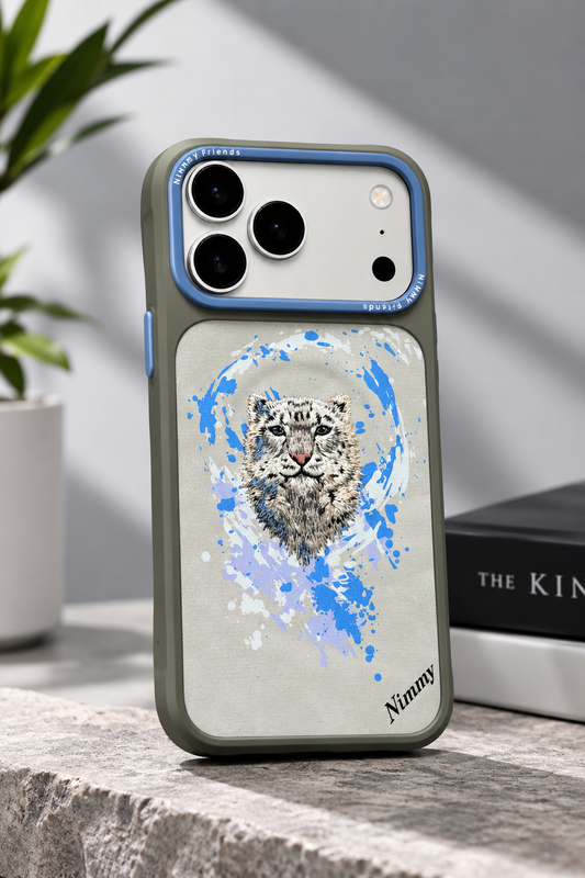 Original NIMMY Snow Leopard MagSafe 3D Embroidered Case for 17 Pro Max