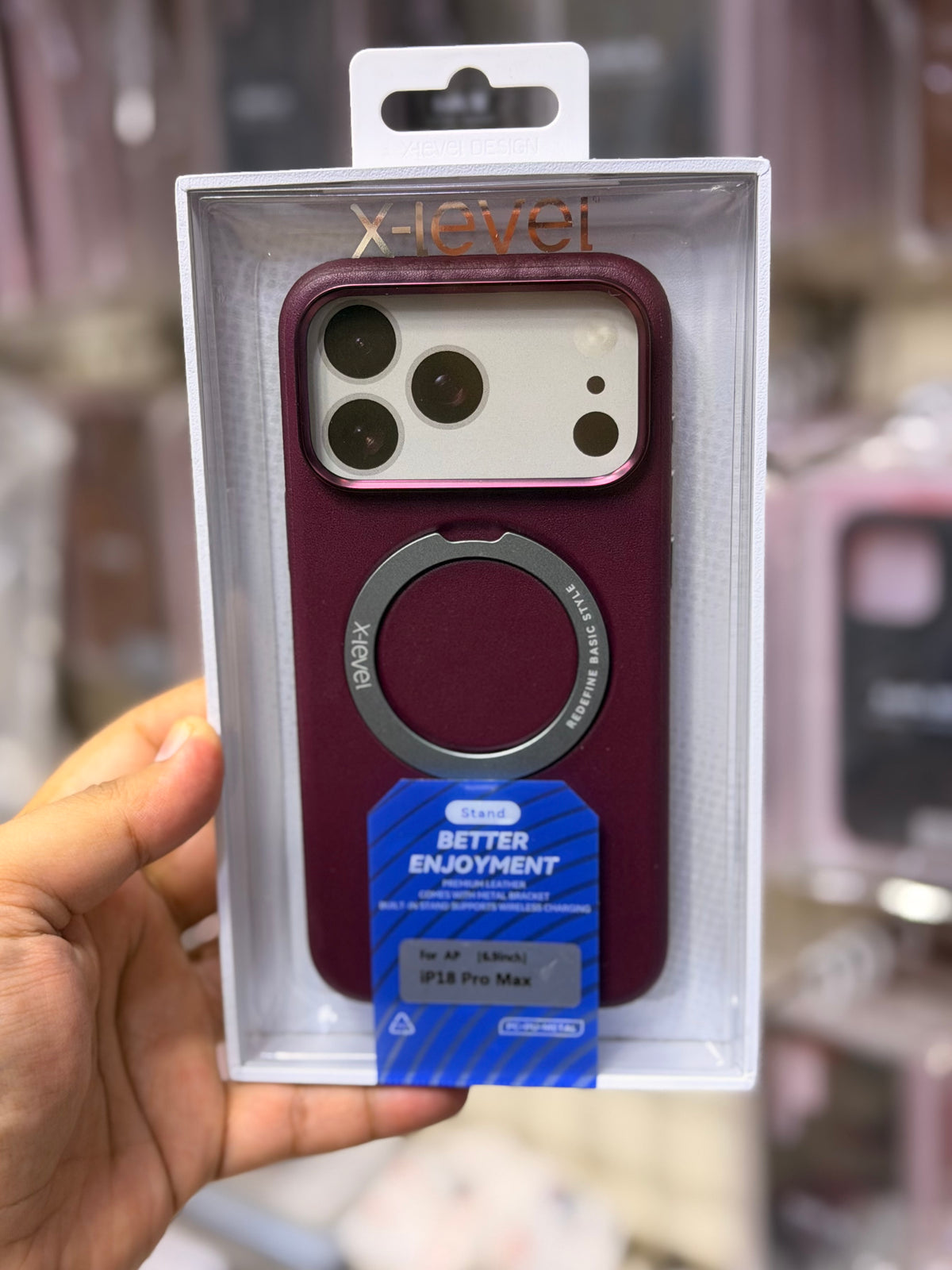 X-Level Leather MagSafe Stand Case for iPhone 18 Pro Max – Premium Slim Shockproof Burgundy Cover - Better Enjoyment Series