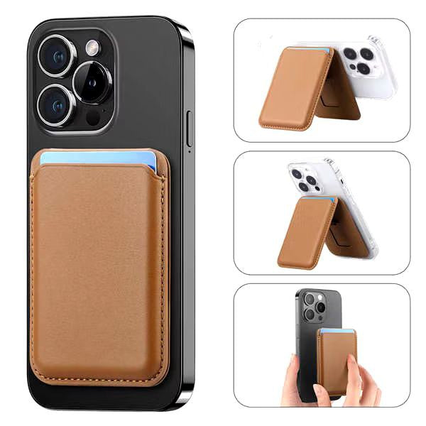 MagSafe Leather Wallet with Kickstand - Magnetic Card Holder Stand Slim Premium Wallet