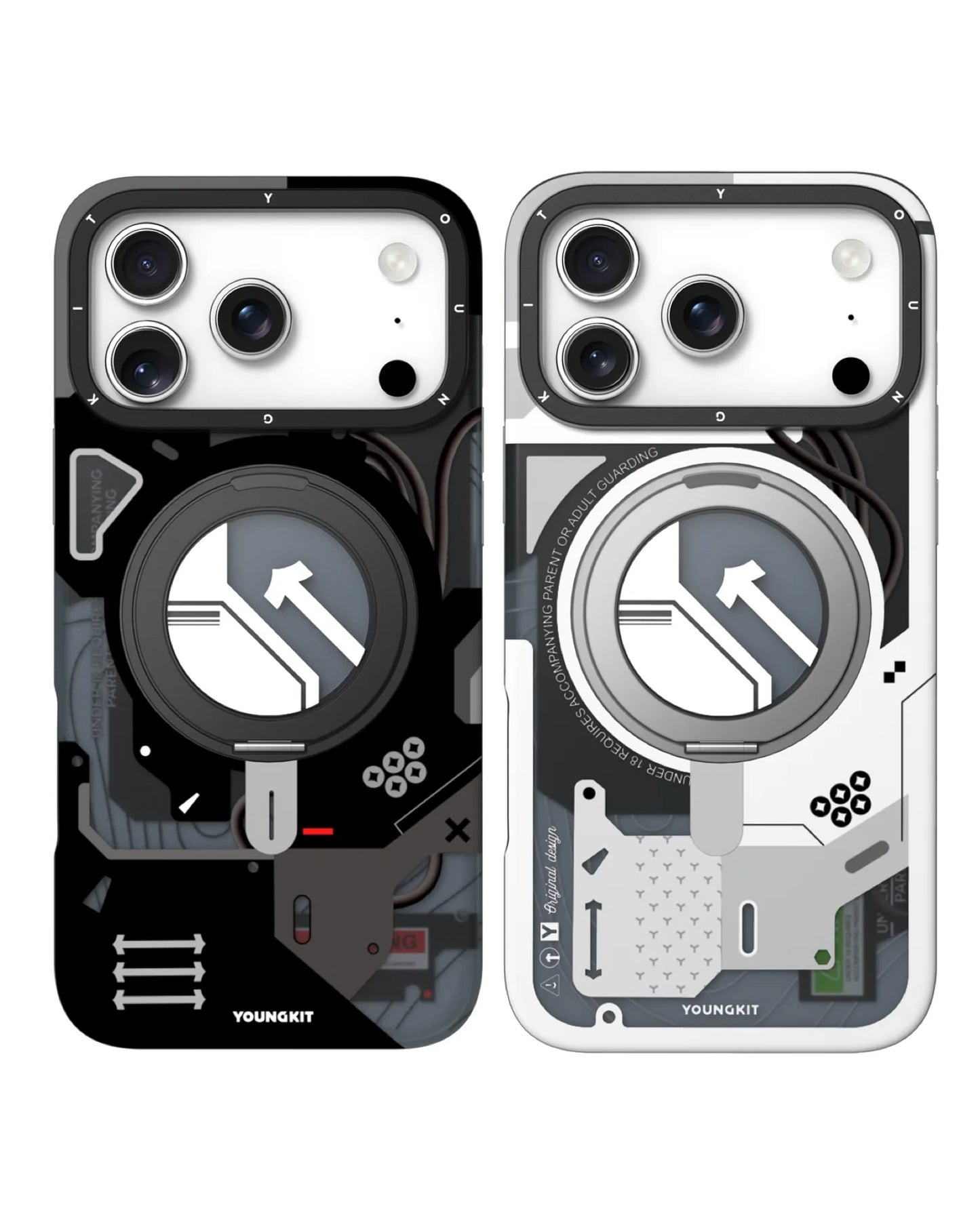 YOUNGKIT Cyberpunk 360° Rotation Ring Stand Case for iPhone 17 / 18 Pro Max
