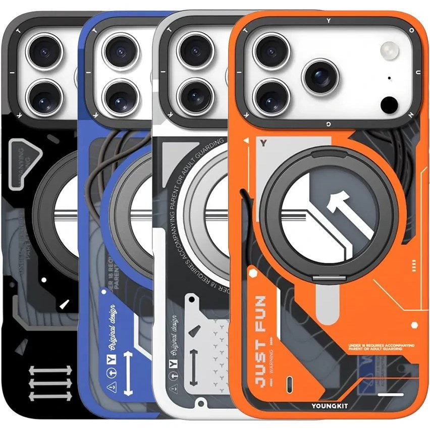 YOUNGKIT Cyberpunk 360° Rotation Ring Stand Case for iPhone 17 Pro Max