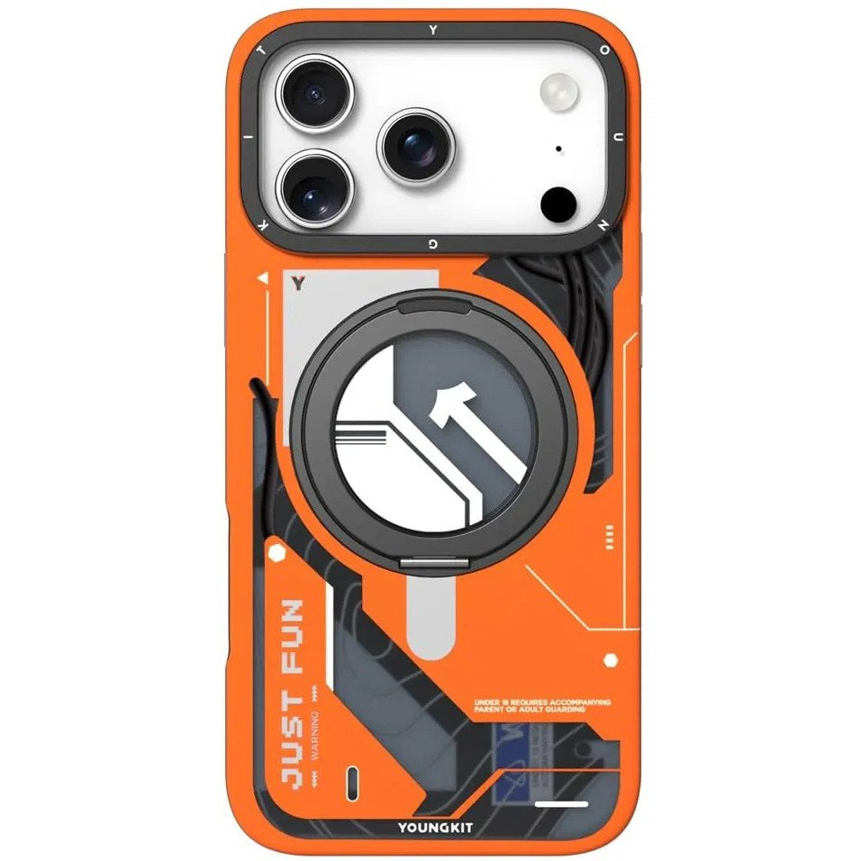 YOUNGKIT Cyberpunk 360° Rotation Ring Stand Case for iPhone 17 Pro Max