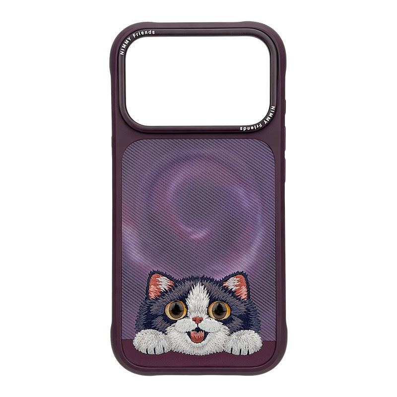 NIMMY Cute Big Eyes Series MagSafe Case 18 Pro Max - 3D Embroidered Leather Magnetic Phone Cover