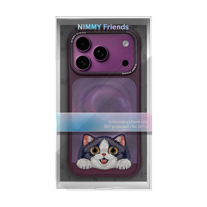 NIMMY Cute Big Eyes Series MagSafe Case 18 Pro Max - 3D Embroidered Leather Magnetic Phone Cover
