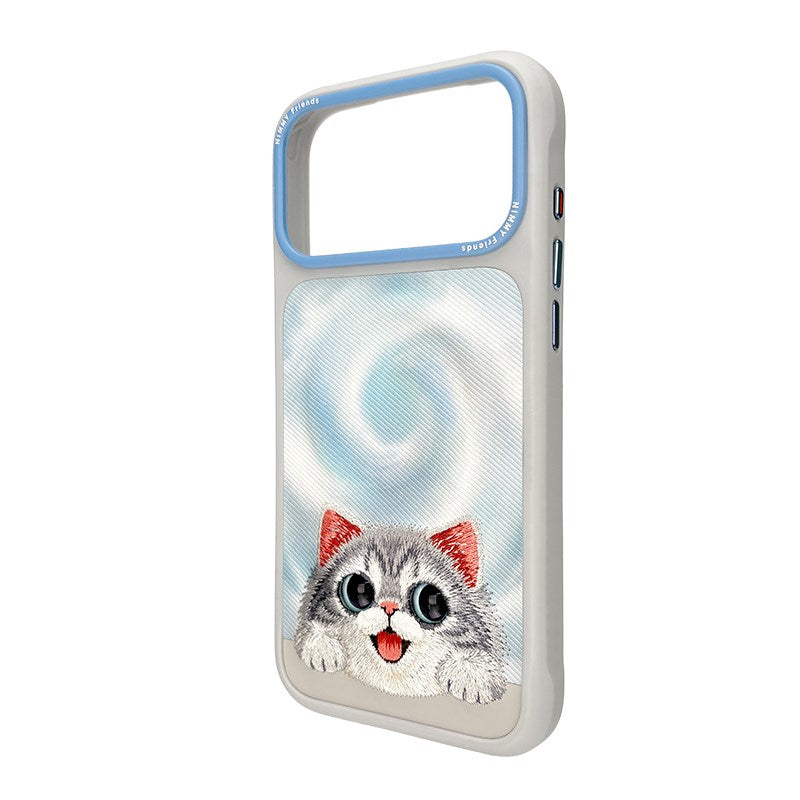 NIMMY Cute Big Eyes Series MagSafe Case 18 Pro Max - 3D Embroidered Leather Magnetic Phone Cover