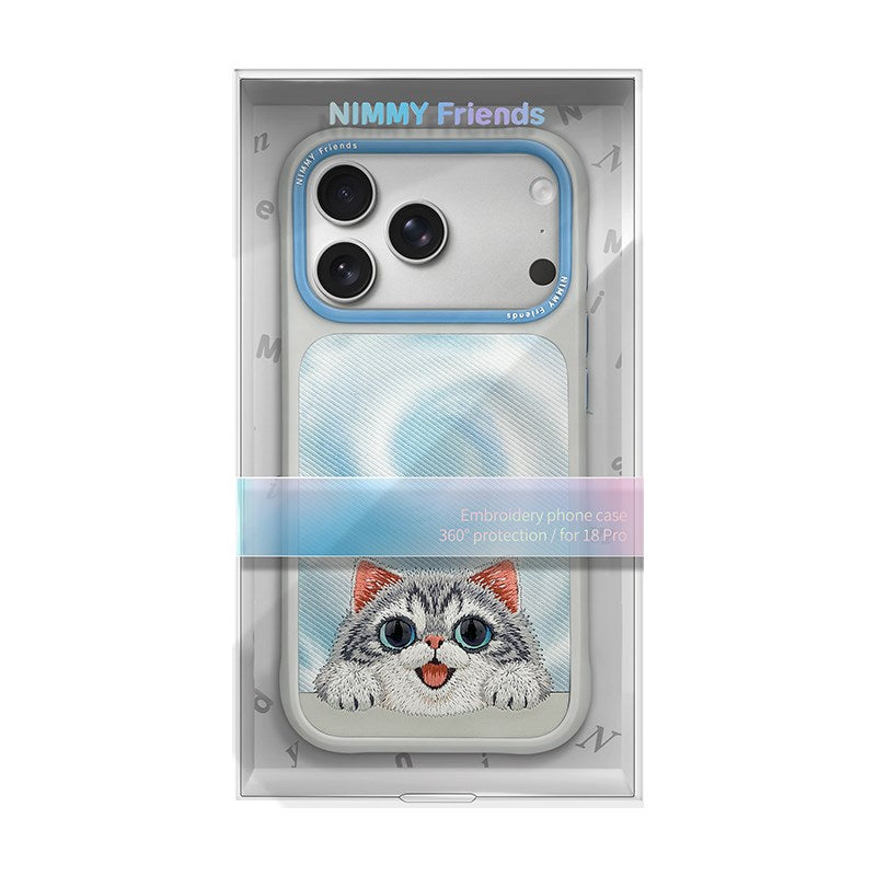 NIMMY Cute Big Eyes Series MagSafe Case 18 Pro Max - 3D Embroidered Leather Magnetic Phone Cover