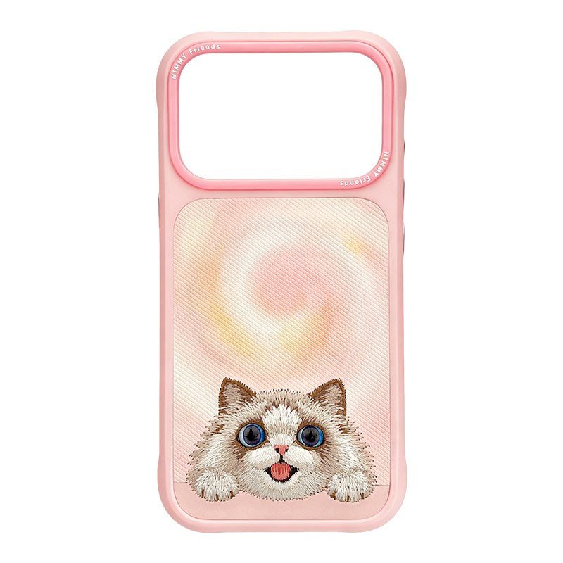 NIMMY Cute Big Eyes Series MagSafe Case 18 Pro Max - 3D Embroidered Leather Magnetic Phone Cover