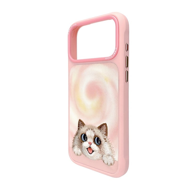 NIMMY Cute Big Eyes Series MagSafe Case 18 Pro Max - 3D Embroidered Leather Magnetic Phone Cover