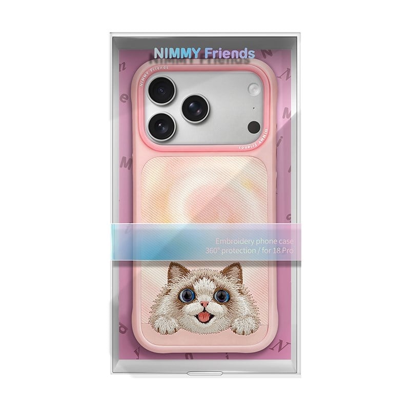 NIMMY Cute Big Eyes Series MagSafe Case 18 Pro Max - 3D Embroidered Leather Magnetic Phone Cover