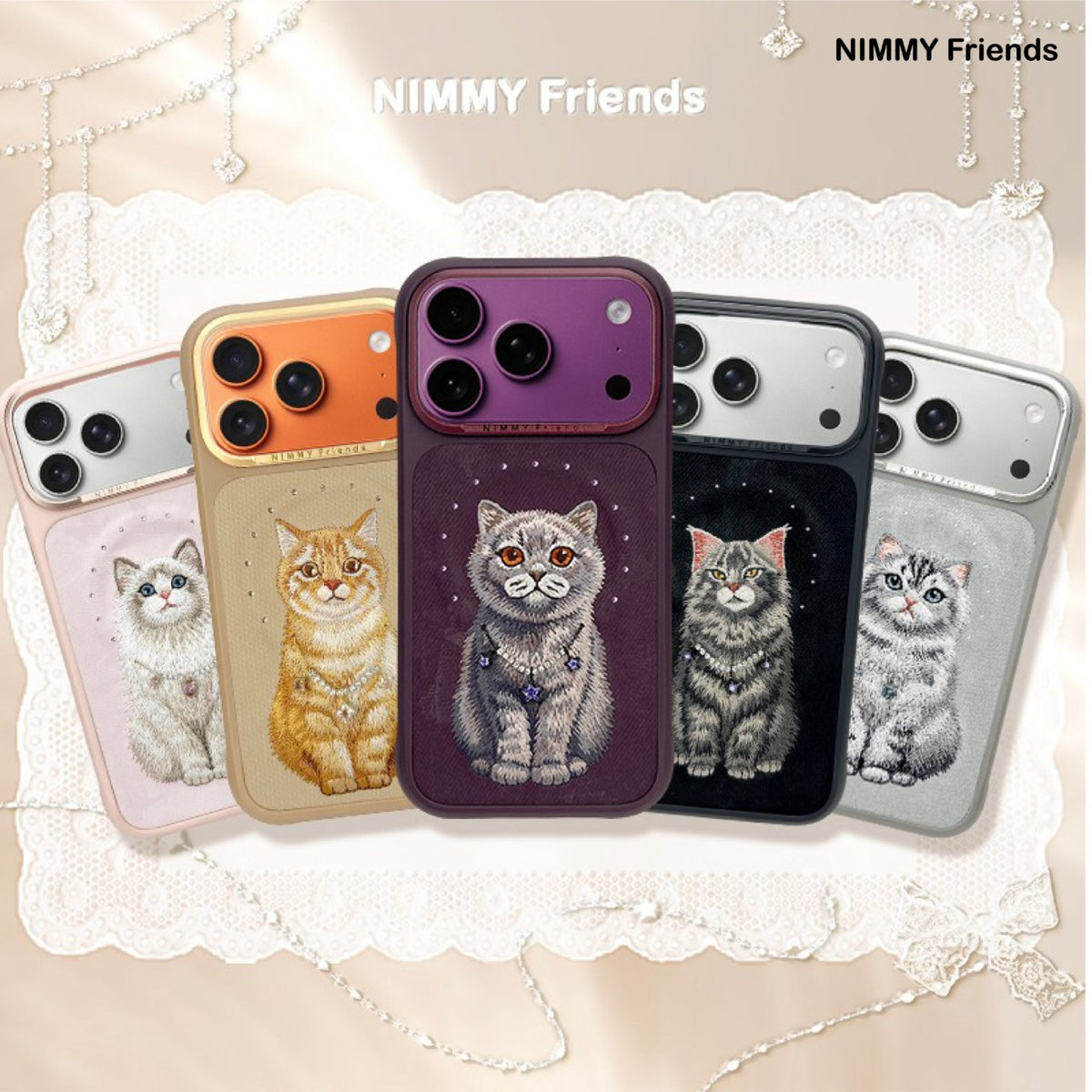 NIMMY 3D Embroidered Cat Fashion Series MagSafe Case 18 Pro Max - Magnetic Leather Phone Cover