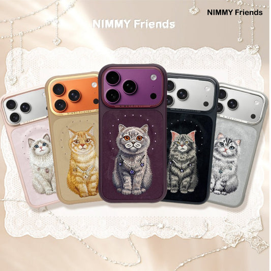 NIMMY 3D Embroidered Cat Fashion Series MagSafe Case 18 Pro Max - Magnetic Leather Phone Cover