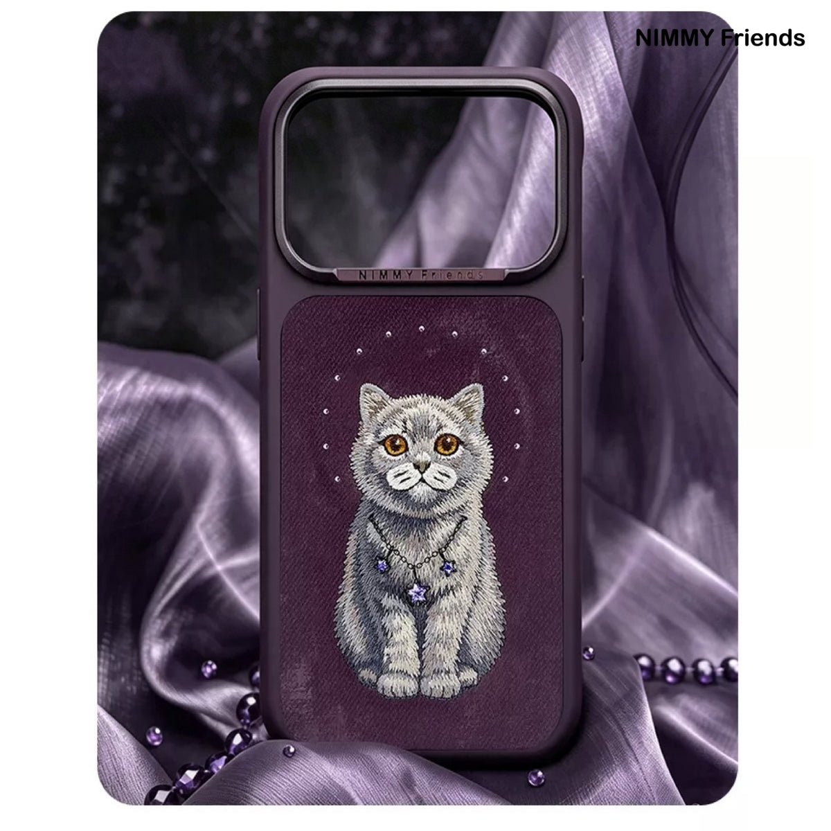 NIMMY 3D Embroidered Cat Fashion Series MagSafe Case 18 Pro Max - Magnetic Leather Phone Cover