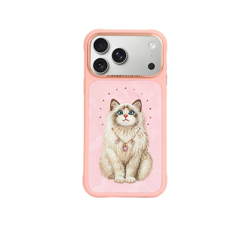 NIMMY 3D Embroidered Cat Fashion Series MagSafe Case 18 Pro Max - Magnetic Leather Phone Cover