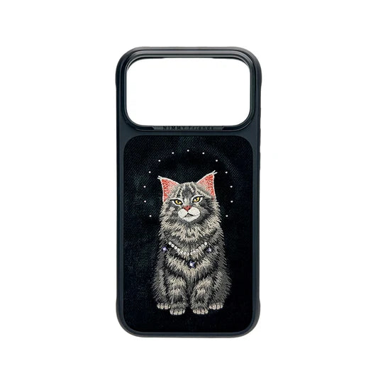 NIMMY 3D Embroidered Cat Fashion Series MagSafe Case 18 Pro Max - Magnetic Leather Phone Cover