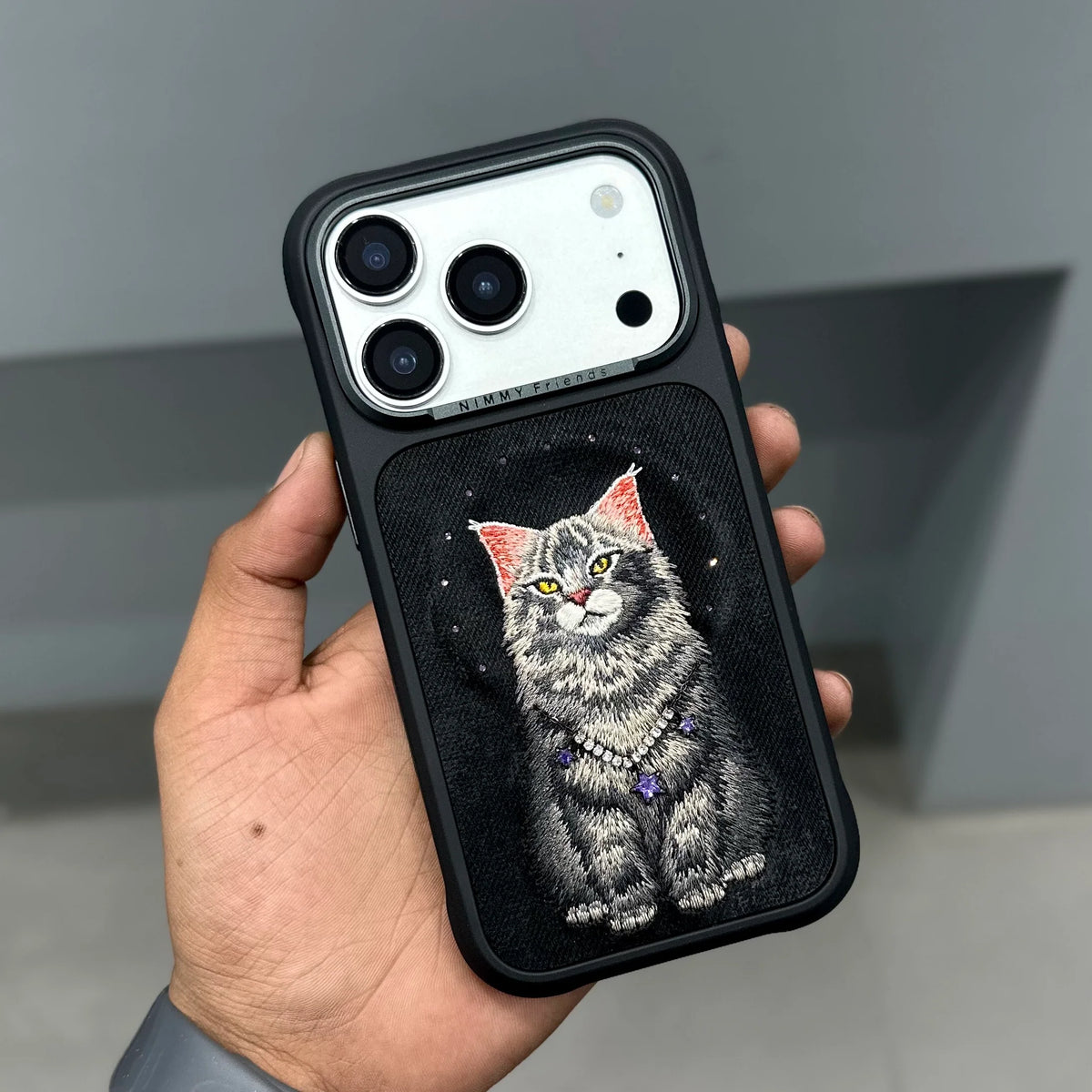 NIMMY 3D Embroidered Cat Fashion Series MagSafe Case 18 Pro Max - Magnetic Leather Phone Cover