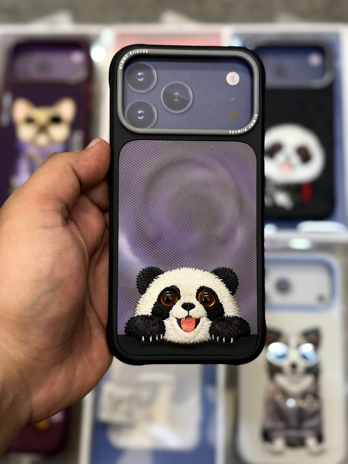 NIMMY Cute Big Eyes Series MagSafe Case 18 Pro Max - 3D Embroidered Leather Magnetic Phone Cover