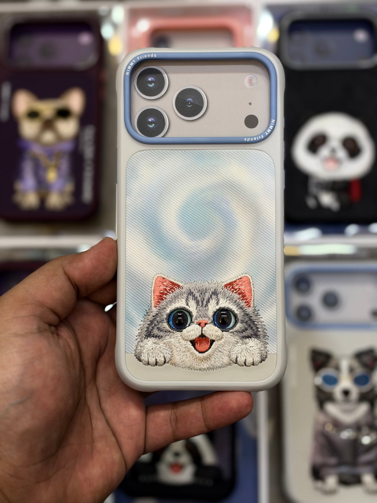NIMMY Cute Big Eyes Series MagSafe Case 18 Pro Max - 3D Embroidered Leather Magnetic Phone Cover