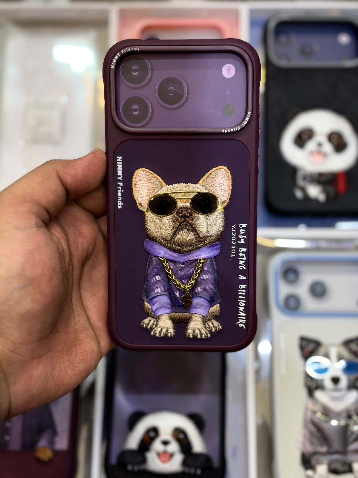 NIMMY Cool 3D Glasses Embroidered Case 18 Pro Max - Leather Phone Cover
