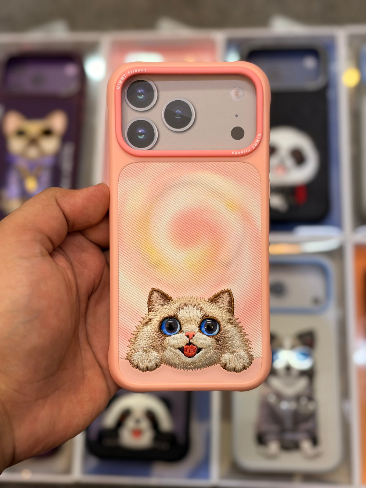 NIMMY Cute Big Eyes Series MagSafe Case 18 Pro Max - 3D Embroidered Leather Magnetic Phone Cover