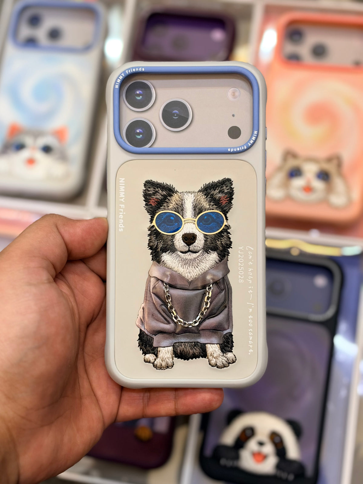 NIMMY Cool 3D Glasses Embroidered Case 18 Pro Max - Leather Phone Cover