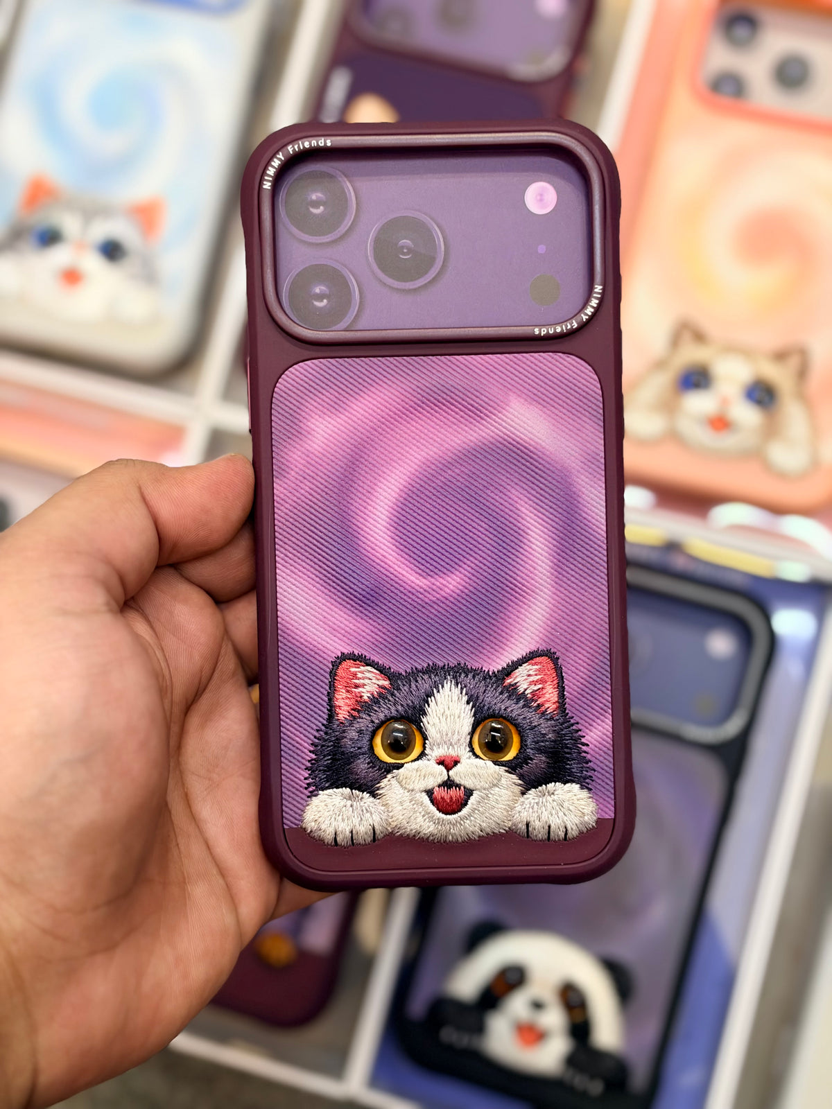 NIMMY Cute Big Eyes Series MagSafe Case 18 Pro Max - 3D Embroidered Leather Magnetic Phone Cover