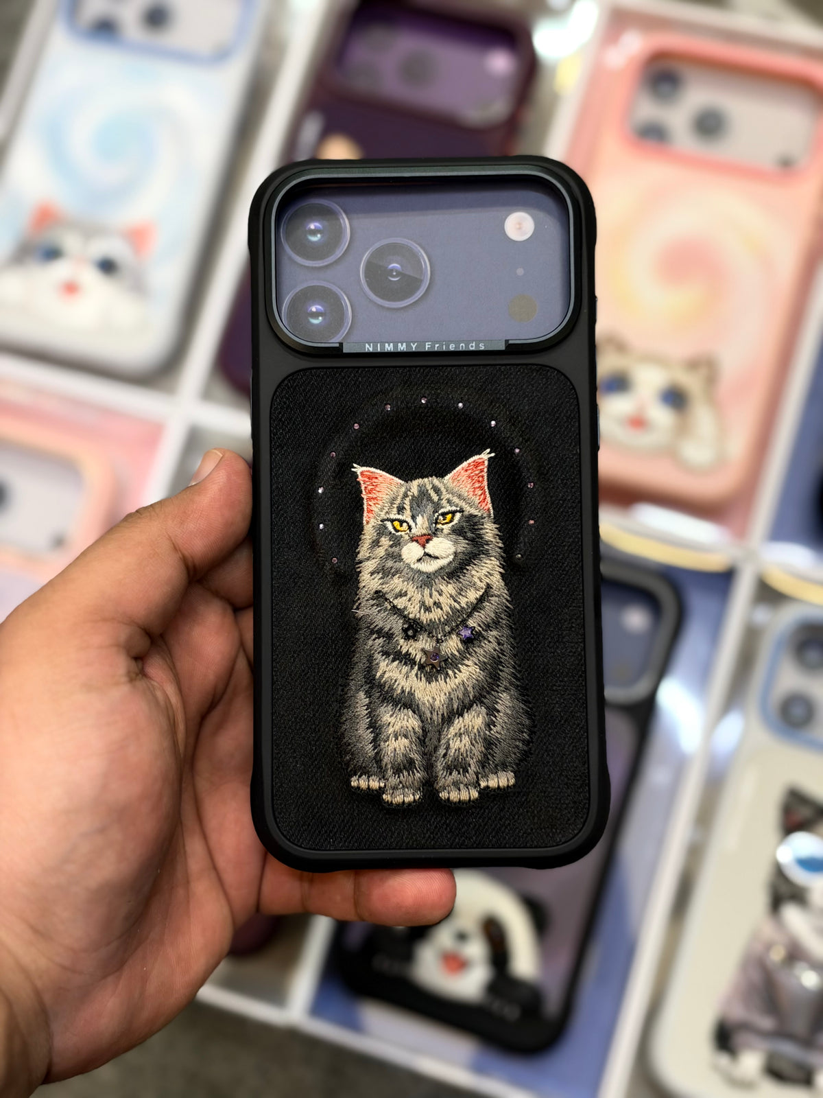 NIMMY 3D Embroidered Cat Fashion Series MagSafe Case 18 Pro Max - Magnetic Leather Phone Cover