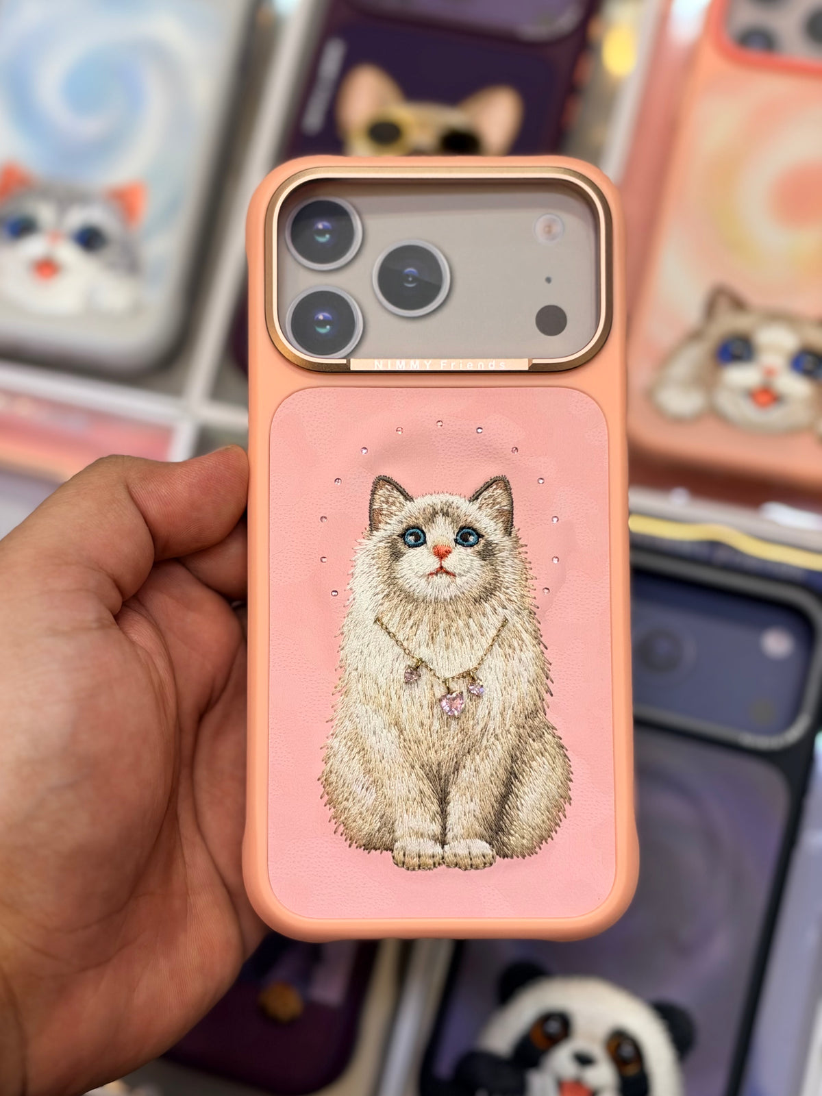 NIMMY 3D Embroidered Cat Fashion Series MagSafe Case 18 Pro Max - Magnetic Leather Phone Cover